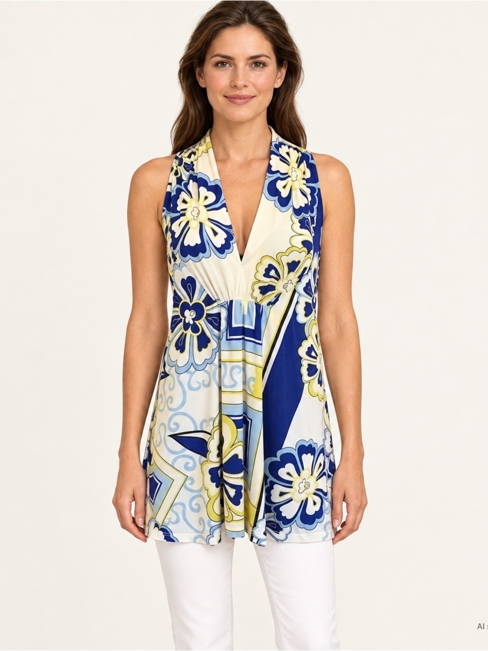 ANALILI Blue and Yellow Floral Top - size XS